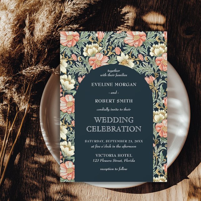 Moderne Kunst, Dichtung und Musik Einladung (Modern floral Art Nouveau William Morris wedding Invitation)