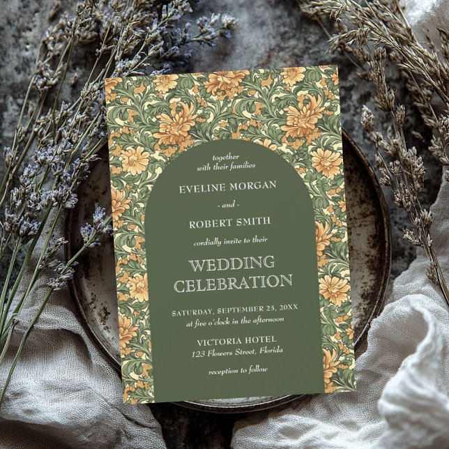 Moderne Kunst, Dichtung und Musik Einladung (Modern floral Art Nouveau William Morris wedding Invitation)