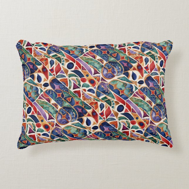 Moderne Kunst farbenfrohe Mosaik Dekokissen (Vorderseite)
