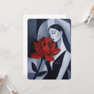 Moderne Kunst Frau mit roter Rose Flache Einladung