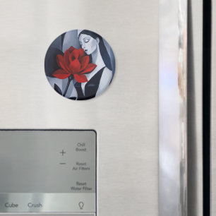 Moderne Kunst Frau mit roter Rose Kreis Magnet