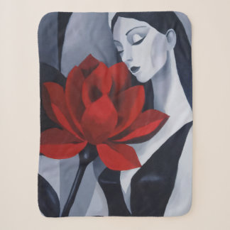 Moderne Kunst Frau mit roter Rose Kuschel-Fleece-D Sherpadecke