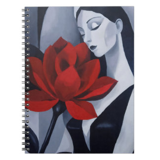 Moderne Kunst Frau mit roter Rose Spiralblock Notizblock