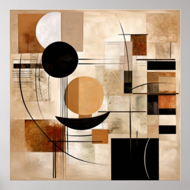 Moderne Kunst in Beige und Schwarz Poster (Vorne)