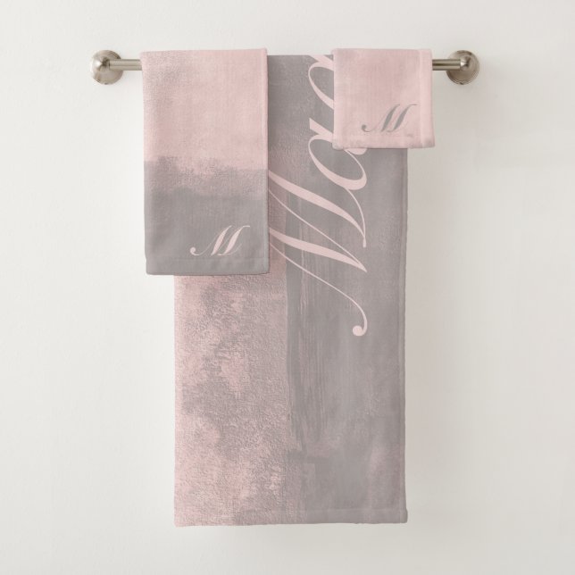 Moderne Kunst in hellrosa Grau personalisieren Badhandtuch Set (Insitu)