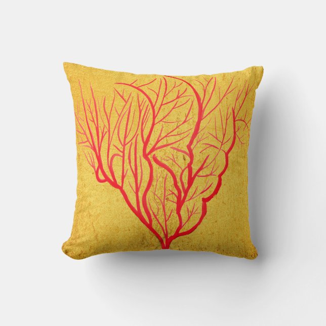Moderne Kunst in Rot und Gold Kissen (Vorderseite)