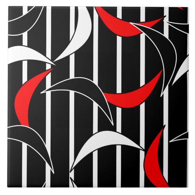 Moderne Kunst in Schwarz, Weiß, Rot Fliese (Vorderseite)