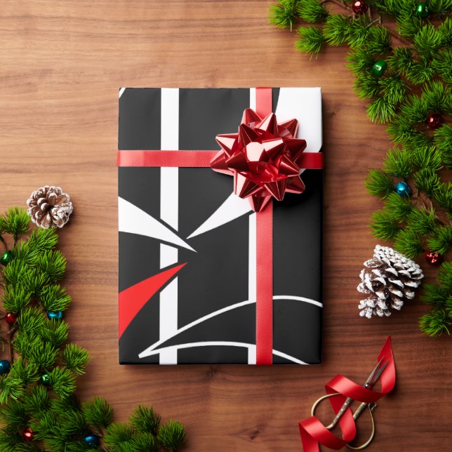 Moderne Kunst in Schwarz, Weiß, Rot Geschenkpapier (Feiertagsgeschenk)