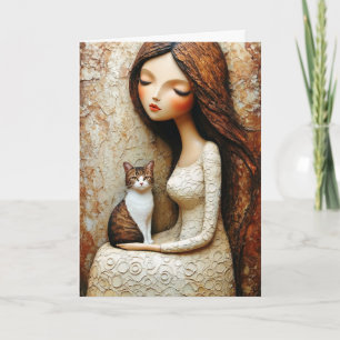 Moderne Kunst Mädchen Katze Abstrakte Porträt Gruß Karte
