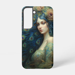 Moderne Kunst mit Frau und Pfauenfedern Samsung Galaxy Hülle