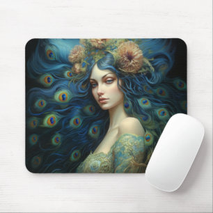 Moderne Kunst mit Frauen- und Pfauenfedern Mousepad