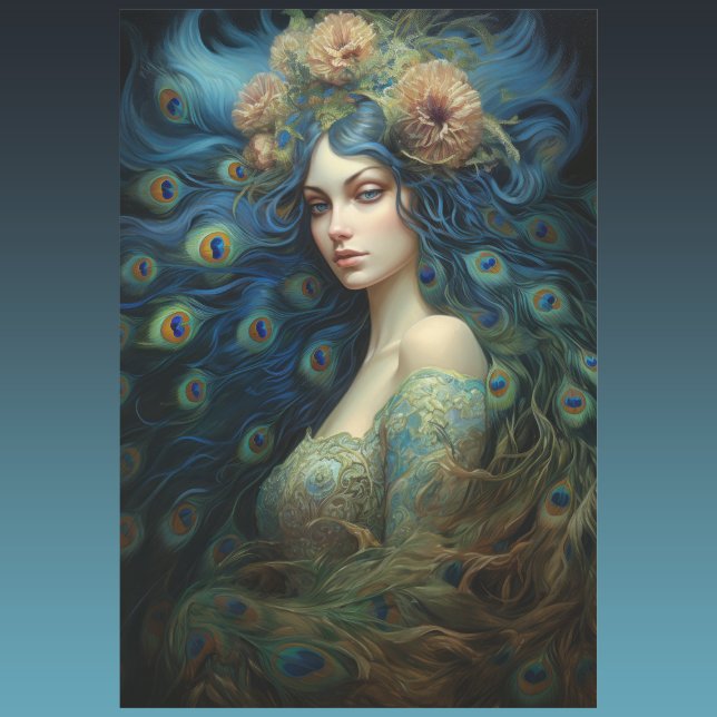 Moderne Kunst mit Frauen- und Pfauenfedern Seidenpapier (Von Creator hochgeladen)