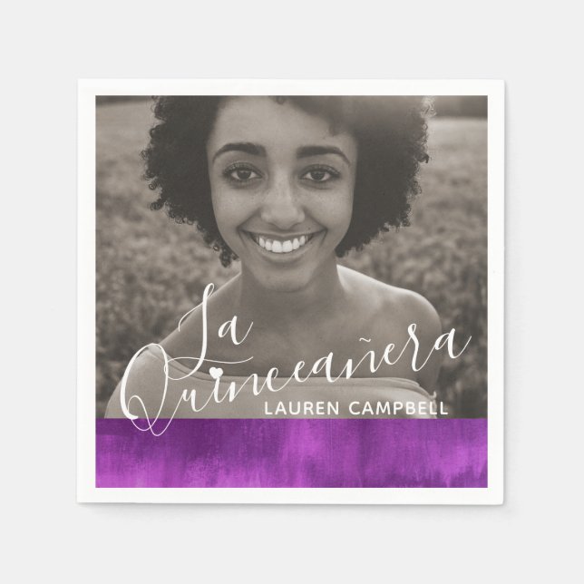 Moderne Kunst pink maul La Quinceñera Foto Serviette (Vorderseite)