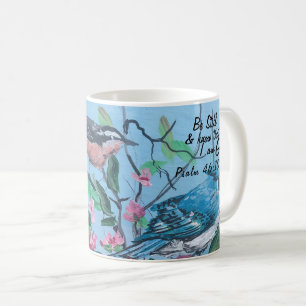 Moderne Kunst Rosa und Blaue Vögel mit Bibelvers Kaffeetasse