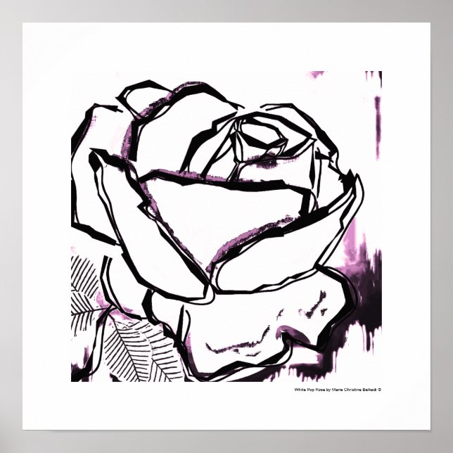 Moderne Kunst Rose Schwarz-weiß Lila Aquarell Poster (Vorne)