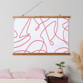 Moderne Kunst: Rot und Weiß Wandteppich Mit Holzrahmen
