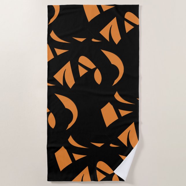 Moderne Kunst Schwarz und Orange Strandtuch (Vorderseite)