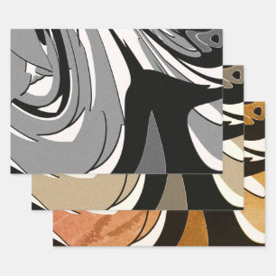 Moderne Kunst Schwarz-Weiß, Braun und Tan Geschenkpapier Set