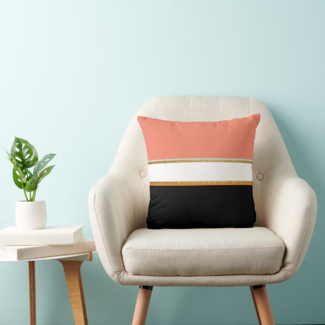 Moderne Kunstdrucklinien und Gold | Peach und Blac Kissen (Stuhl )