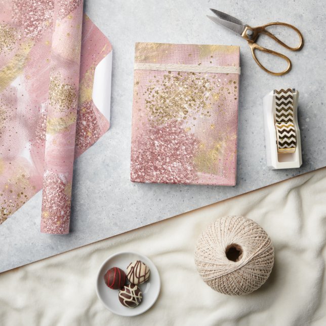 Moderne Künstlerisch Glam Imitate Rose Gold Glitze Geschenkpapier (Kunsthandwerk)