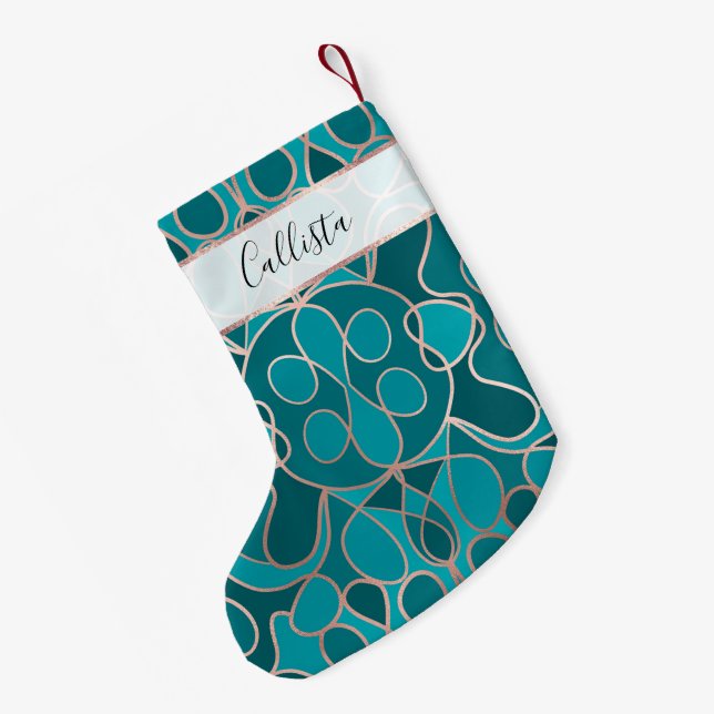 Moderne Künstlerisch Ocean Blue Rose Gold Geometri Kleiner Weihnachtsstrumpf (Rückseite (Hängend))