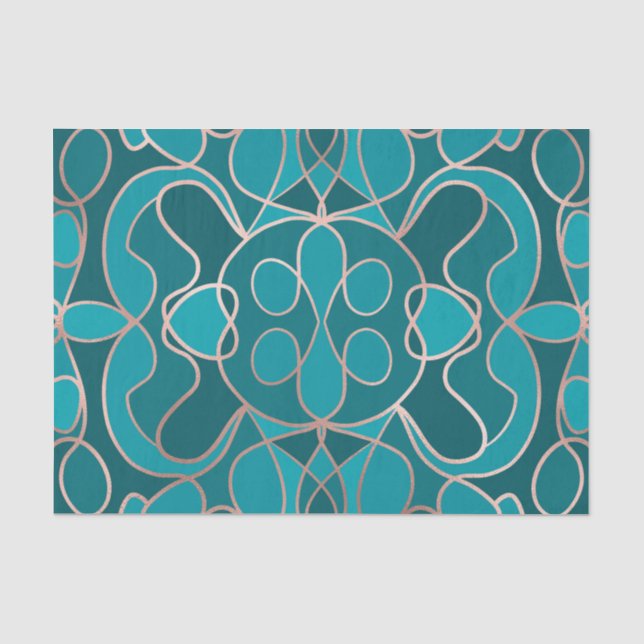 Moderne Künstlerisch Ocean Blue Rose Gold Geometri Seidenpapier (Vorderseite)