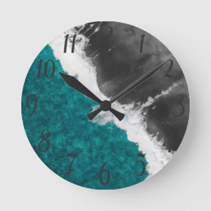 Moderne künstlerische aquamarine blaues runde wanduhr