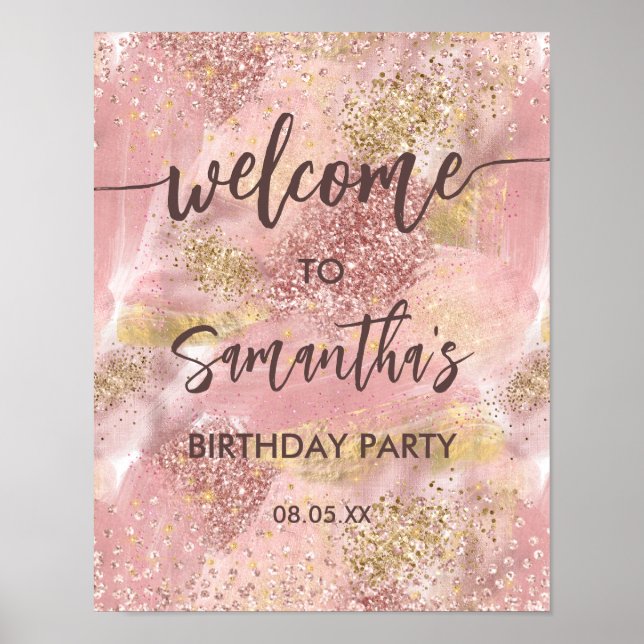 Moderne Künstlerische Girl Pink Imitate Gold Glitz Poster (Vorne)
