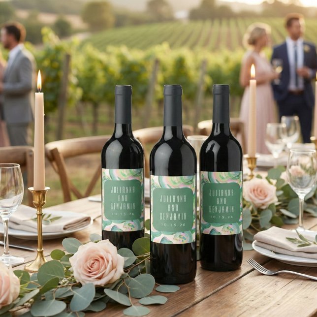Moderne Künstlerische Hochzeit mit Abstrakter Wass Weinetikett (Von Creator hochgeladen)