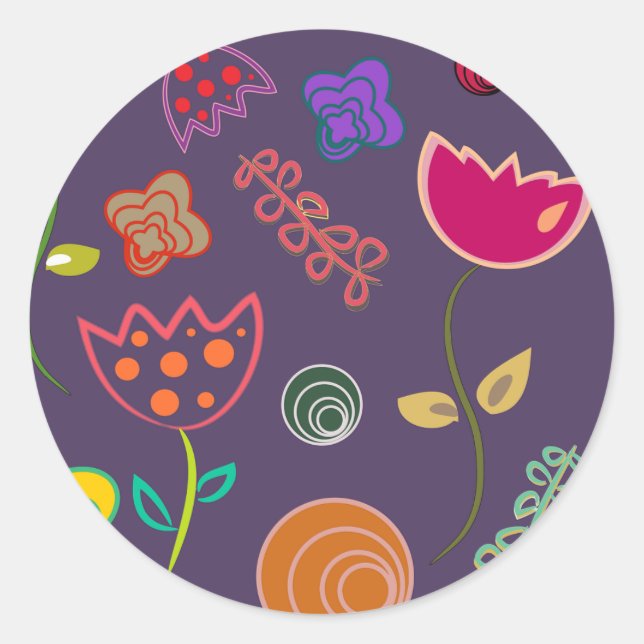 Moderne künstlerische lila und rosa Blume Runder Aufkleber (Vorderseite)