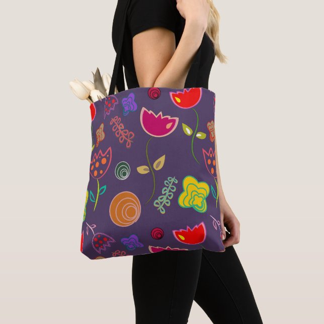 Moderne künstlerische lila und rosa Blume Tasche (Von Nahem)