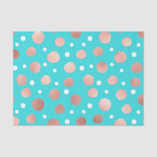 Moderne Künstlerische Rose Gold Aquamarin Polka Do Seidenpapier (Vorderseite)