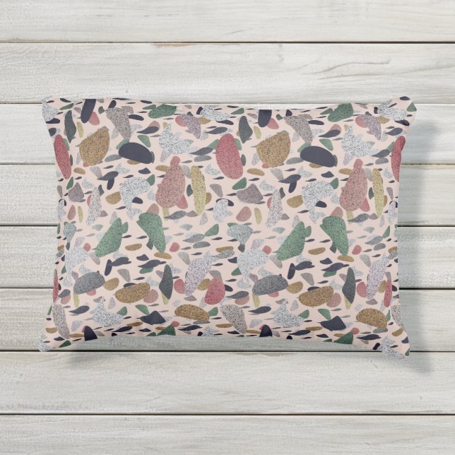 Moderne künstlerische Terrazzo Stil Abstraktes Mus Kissen Für Draußen (Rückseite)