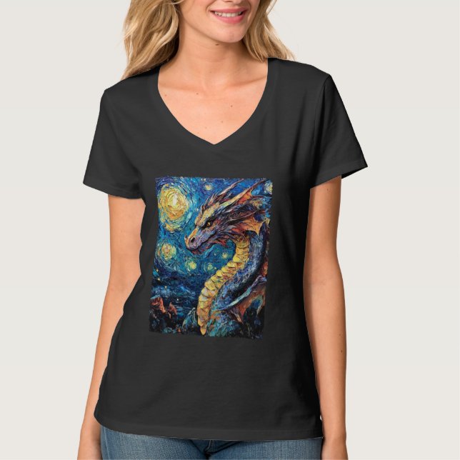 Moderne Kunstmalerei Van Gogh Starry Night Dragon T-Shirt (Vorderseite)