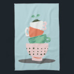 Moderne Kunststapel und Pflanze Geschirrtuch<br><div class="desc">Moderne Kunst gestapelte Becher mit einer Tasse als Pflanze Topf.</div>