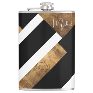 Moderne Kupfer-Geometrie mit Monogramm Chic Flachmann