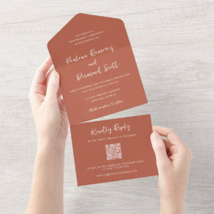 Moderne Kupfer-QR-Code einfache Hochzeit All In One Einladung