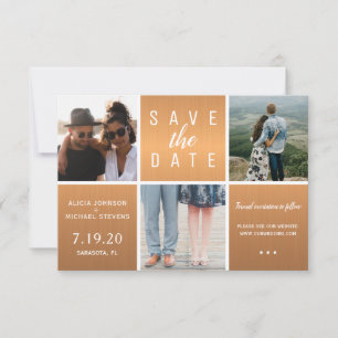Moderne Kupfergold Glitzer 3 Foto Collage Hochzeit Save The Date