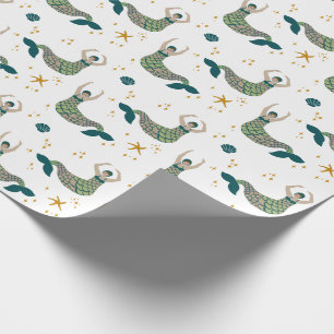 Moderne Kurze Hair Mermaid Siren Illustration Geschenkpapier