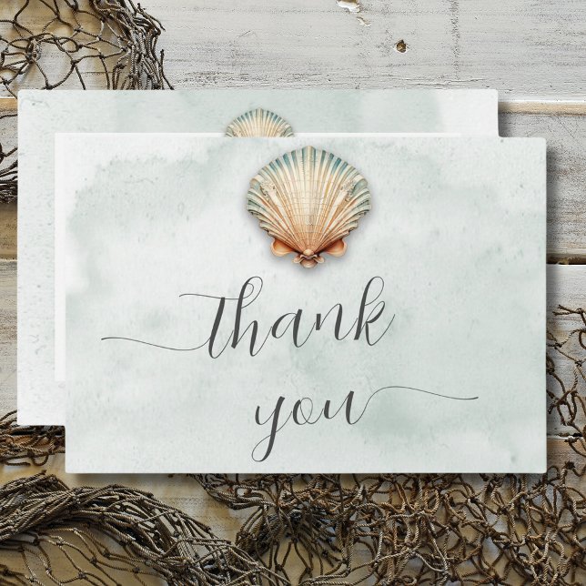 Moderne Küste Seashell Aqua Wedding Dankeskarte (Modern Coastal Seashell Aqua Wedding Thank You Card)