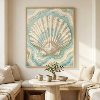 Moderne Küsten-Jakobsmuschel-Wandkunst Poster