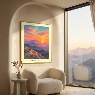 Moderne Küsten-Sonnenuntergangs-Berg-Wandkunstpost Poster