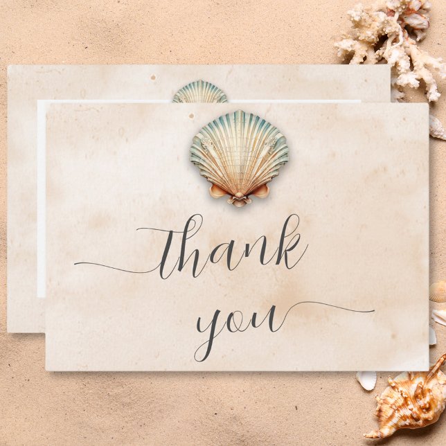 Moderne Küstenhochzeit Seashell Sand Wedding Dankeskarte (Modern Coastal Seashell Sand Wedding Thank You Card)