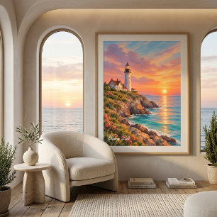 Moderne Küstenlandschaft Sonnenuntergang Leuchttur Poster