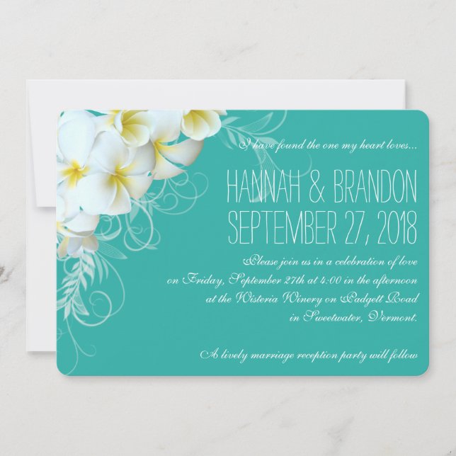 Moderne Lagune von Plumeria Custom Wedding Einladu Einladung (Vorderseite)