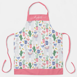 Moderne Lama Cactus Blush Pink Girly Script Name Schürze