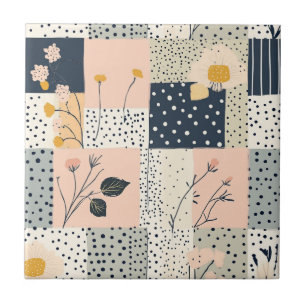 Moderne Landhaus-Blumenpatchwork in Rosé und Blau Fliese