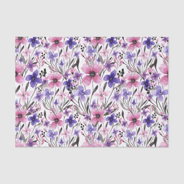 Moderne Landrosa Lila Blumenfarbe Seidenpapier (Vorderseite)