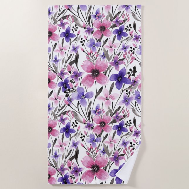 Moderne Landrosa Lila Blumenfarbe Strandtuch (Vorderseite)