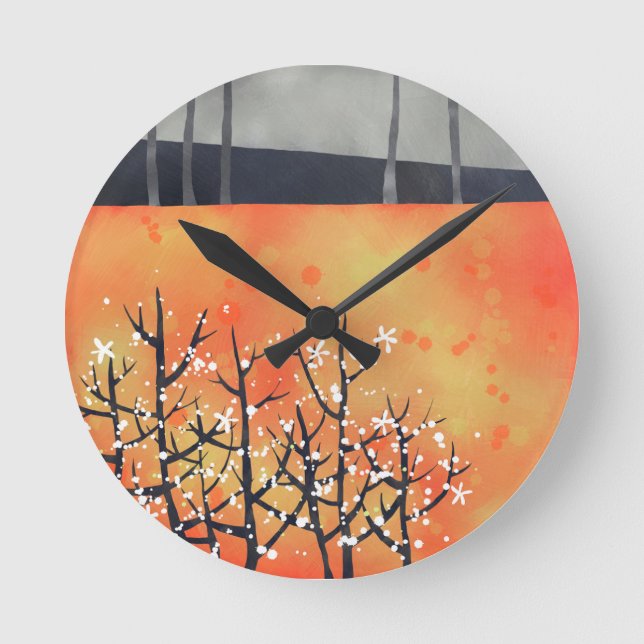 Moderne Landschaft Art Orange Runde Wanduhr (Vorderseite)